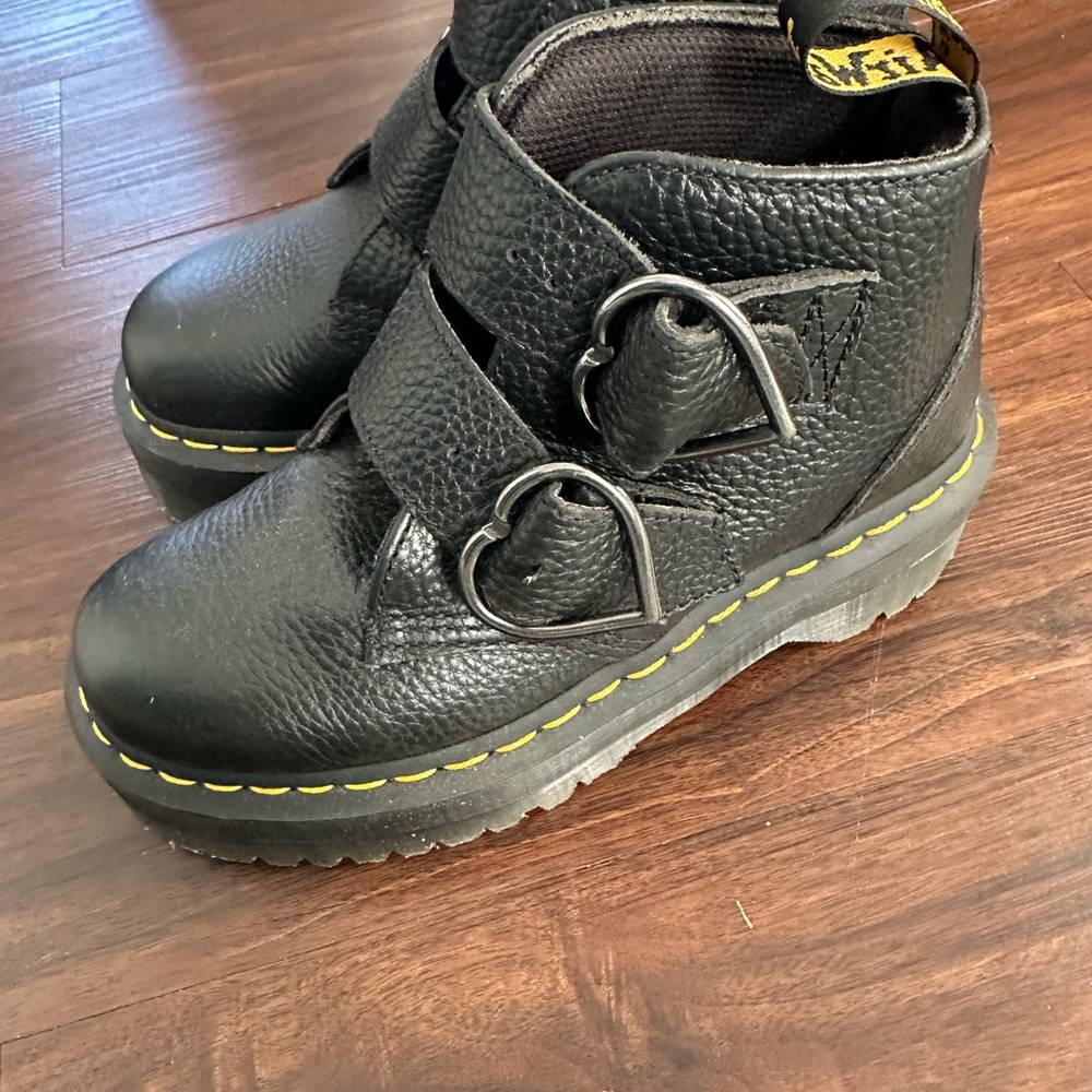 Dr. Martens Black Leather Boots with Heart Buckles